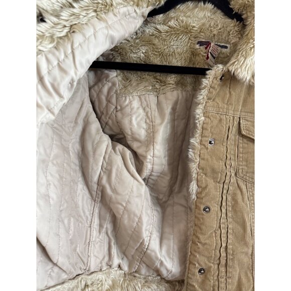 Vintage Y2K Abercrombie & Fitch Tan Corduroy Jacket With Faux Shearling Lining S - Picture 3 of 4